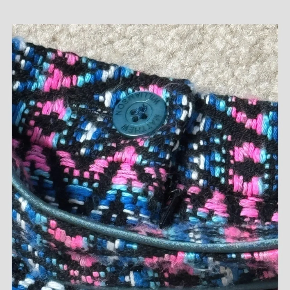 Matthew Williamson A- Line Skirt Detachable Belt Textured Fabric Pink Blue Print